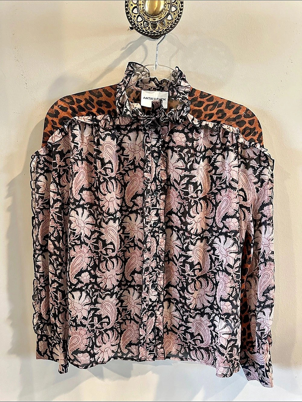 Antik Batik Women's Floral Animal Print Ruffle Blouse